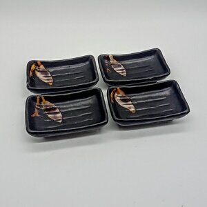 Matte Black Glaze Detail Sushi Plates 4-Pc. Set